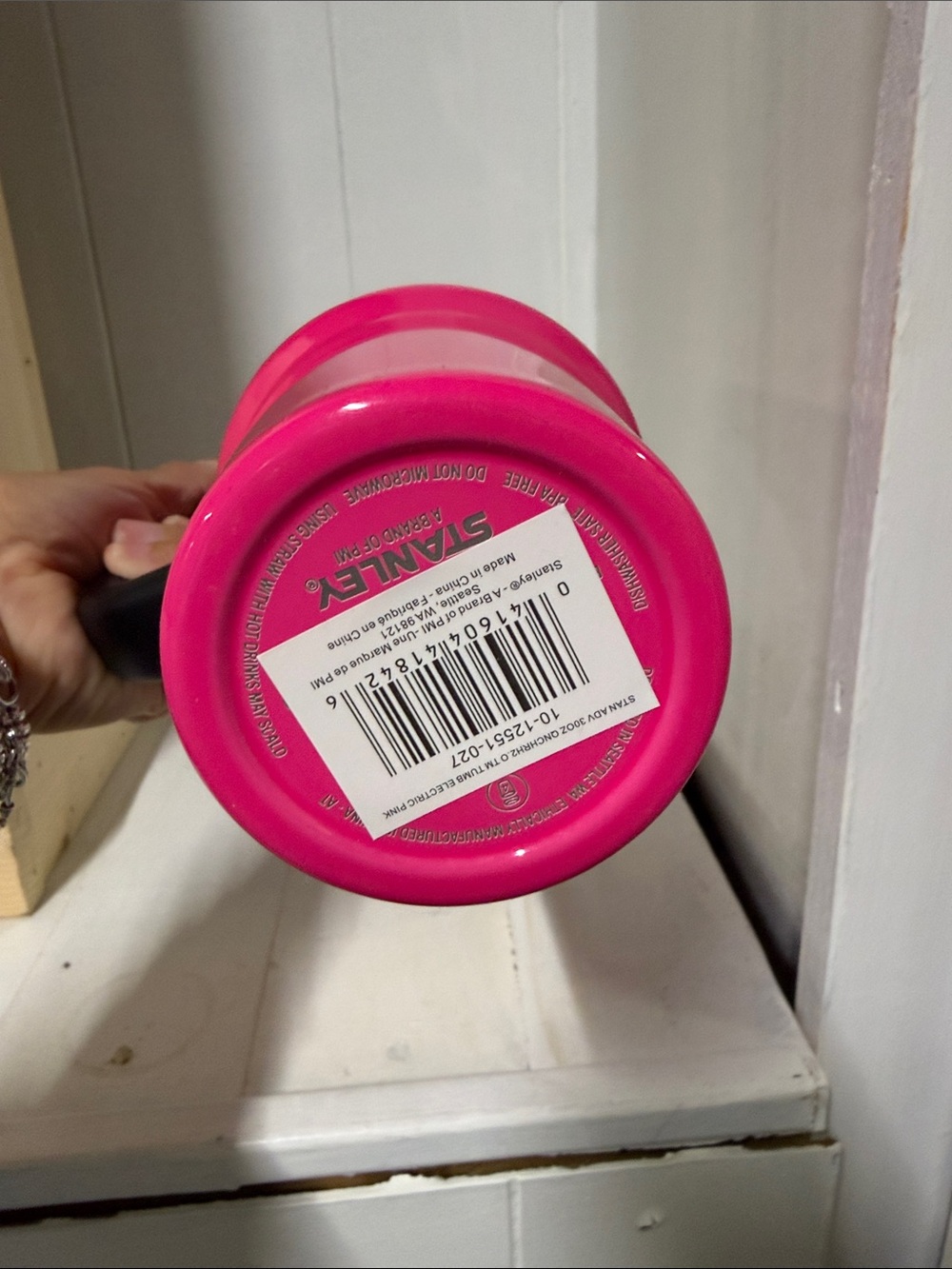 Stanley Hot Pink Travel Tumbler with Black Lid & Handle - Picture 3 of 7